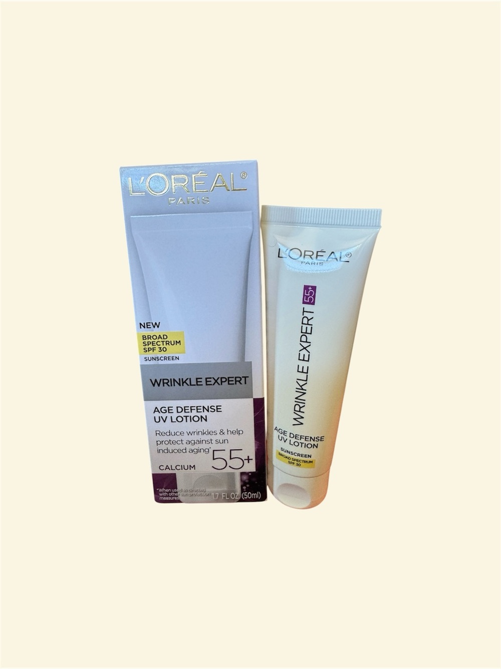 L'Oreal Wrinkle Expert Age Defense UV Lotion - White with Silver Accents